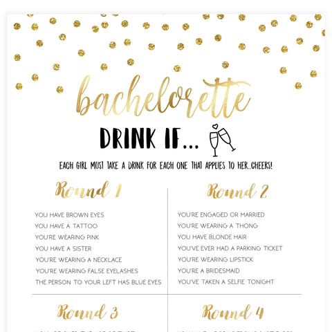 Bachelorette Drink If Game - Gold Foil