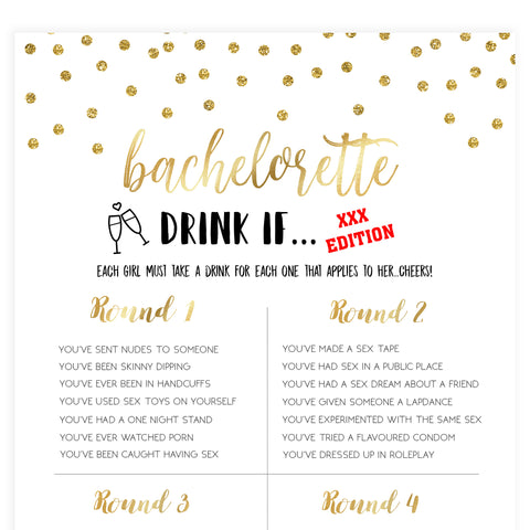 X Rated Bachelorette Drink If Game - Gold Foil