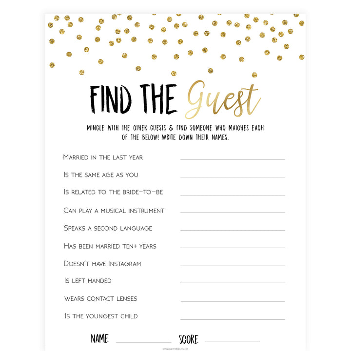 Find The Guest Bridal Game - Gold Foil