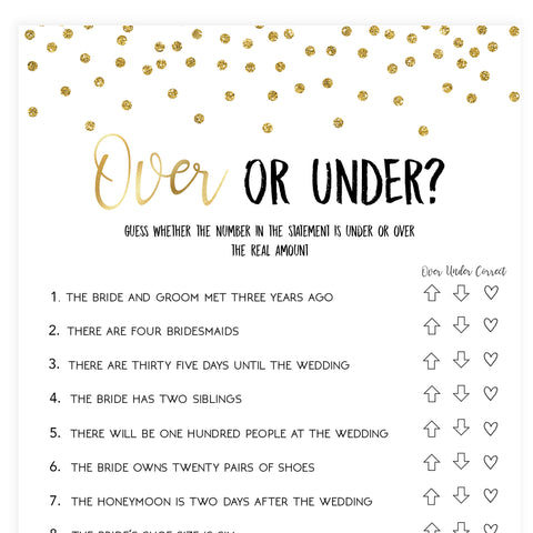 Over or Under Bridal Game - Gold Foil