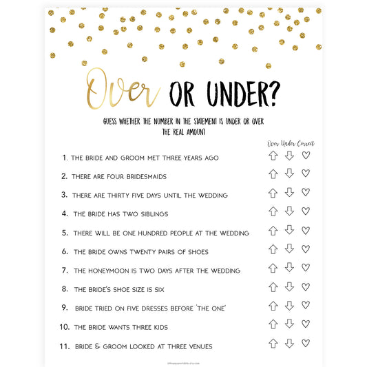 Over or Under Bridal Game - Gold Foil