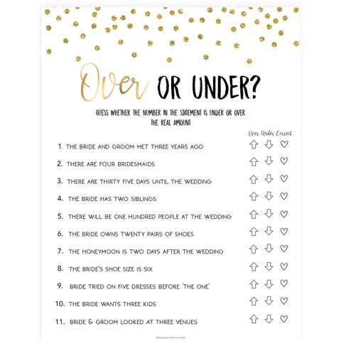 Over or Under Bridal Game - Gold Foil