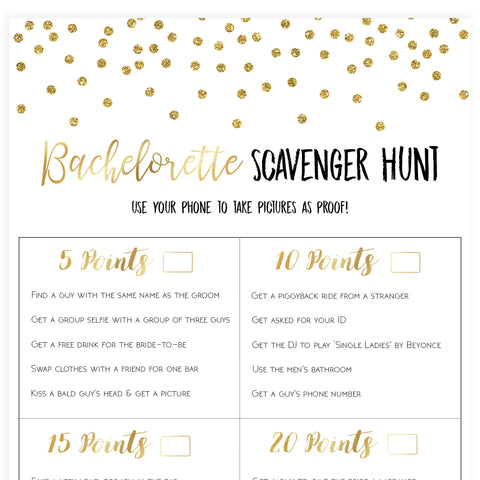 Bachelorette Scavenger Hunt - Gold Foil