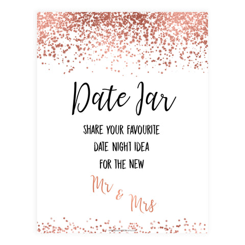 Date Night Jar Bridal Game - Rose Gold Foil