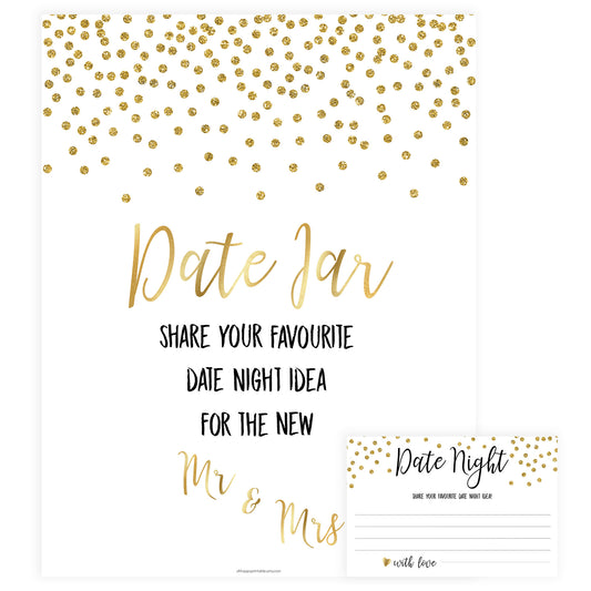 Date Night Jar Bridal Game - Gold Foil