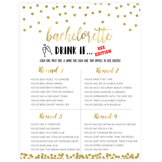 X Rated Bachelorette Drink If Game - Gold Foil