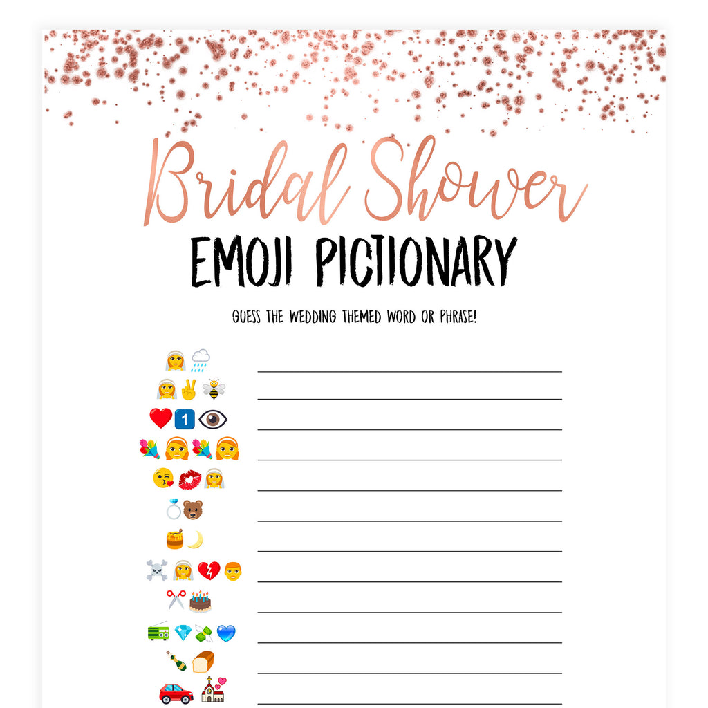 Bridal Emoji Pictionary Rose Gold | Shop Printable Bridal Shower Games ...