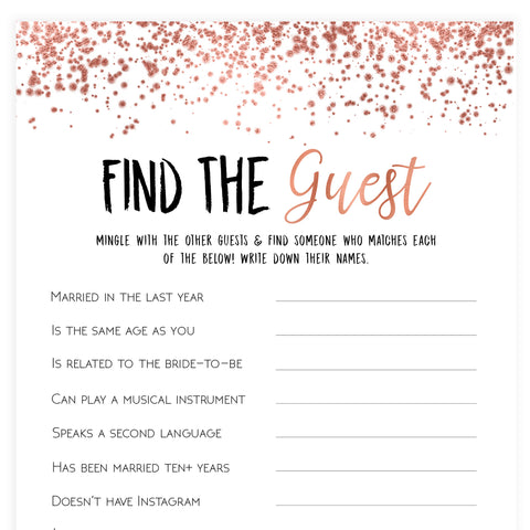 Find The Guest Bridal Game - Rose Gold Foil