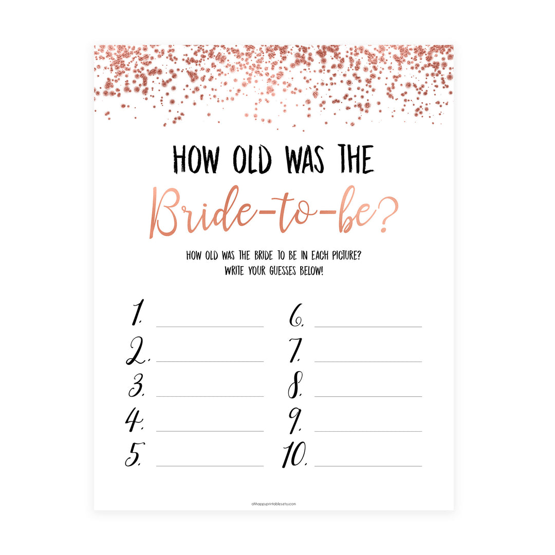 How Old was the Bride Game - Rose Gold Foil