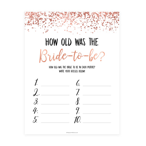 How Old was the Bride Game - Rose Gold Foil