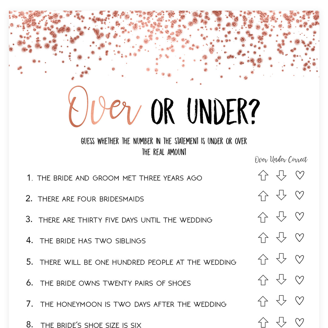 Over or Under Bridal Game - Rose Gold Foil
