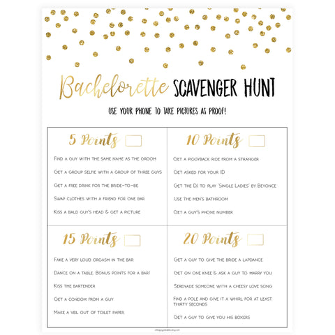 Bachelorette Scavenger Hunt - Gold Foil