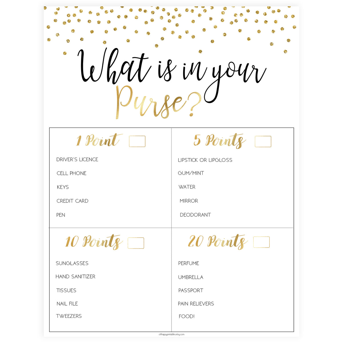 What's In Your Purse - Gold Foil