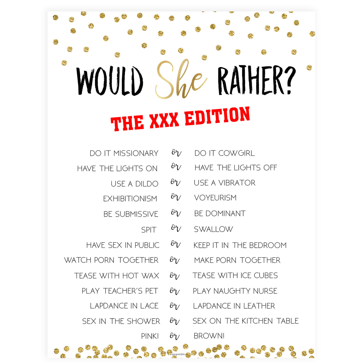 X Rated Would She Rather - Gold Foil
