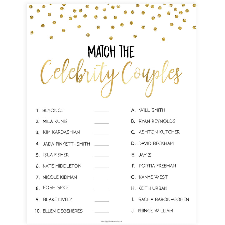 Match Celebrity Couples Game - Gold Foil