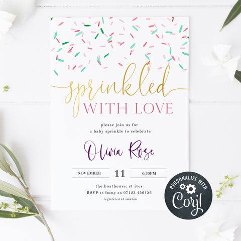 EDITABLE Baby Shower Invitation Baby Sprinkles Baby Invitations