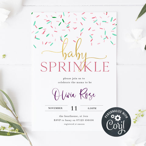 baby sprinkle baby shower invitations, printable baby shower invitations, editable baby shower invitations, mobile baby shower invitations, baby sprinkle theme