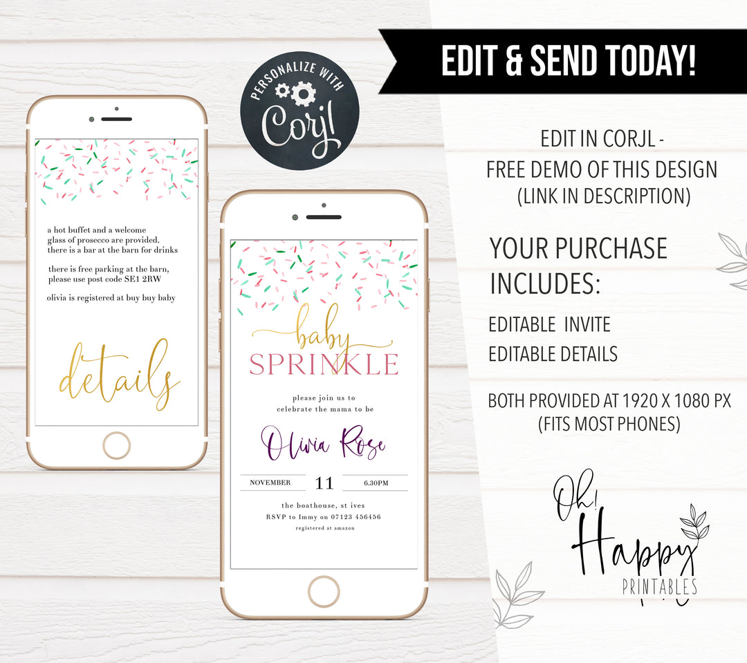 baby sprinkle baby shower invitations, printable baby shower invitations, editable baby shower invitations, mobile baby shower invitations, baby sprinkle theme