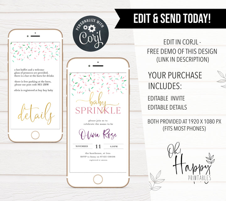 baby sprinkle baby shower invitations, printable baby shower invitations, editable baby shower invitations, mobile baby shower invitations, baby sprinkle theme