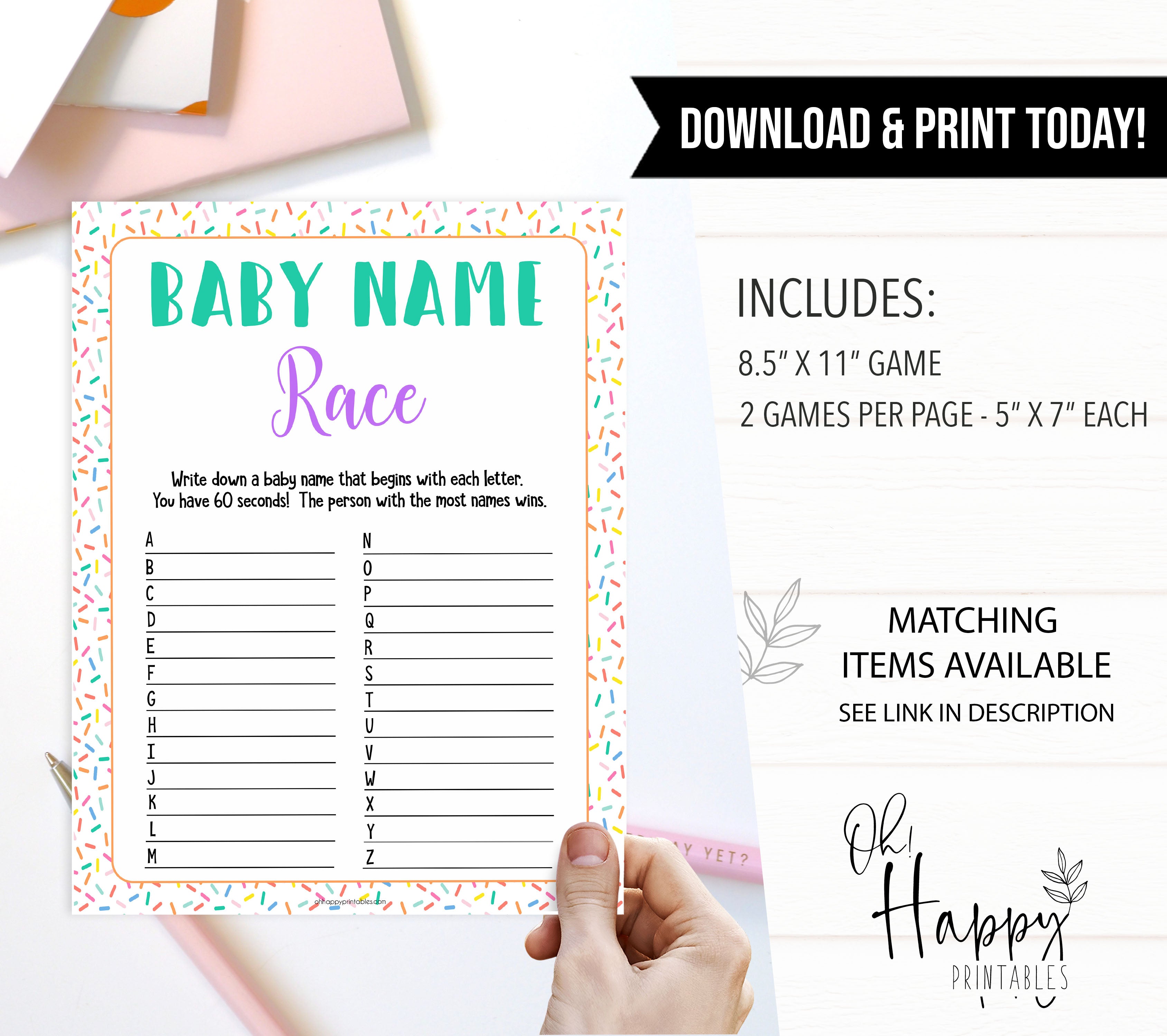 Baby sprinkle games, baby name race game, printable baby games, baby shower games, baby spring theme, popular baby games, fun baby games, baby shower ideas