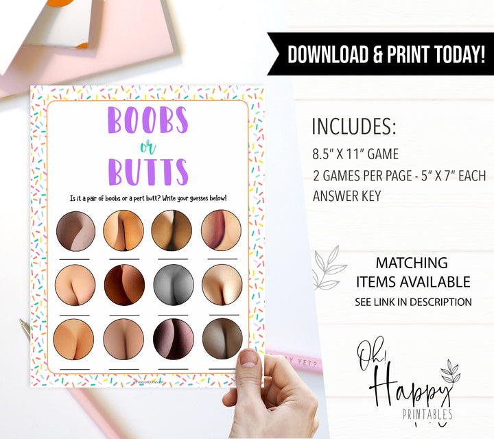 boobs or butts game, Printable baby shower games, baby sprinkle fun baby games, baby shower games, fun baby shower ideas, top baby shower ideas, sprinkle shower baby shower, friends baby shower ideas