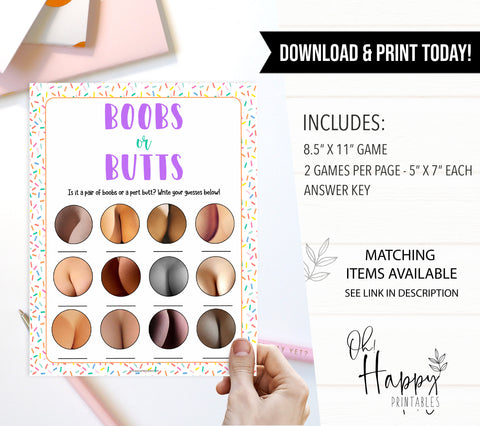 boobs or butts game, Printable baby shower games, baby sprinkle fun baby games, baby shower games, fun baby shower ideas, top baby shower ideas, sprinkle shower baby shower, friends baby shower ideas