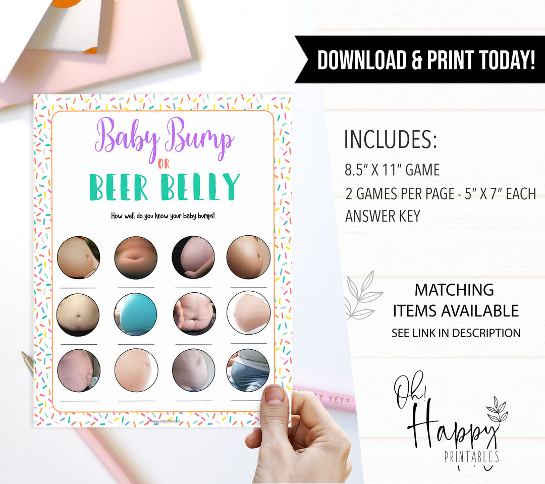Baby sprinkle games, baby bump or beer belly game, printable baby games, baby shower games, baby spring theme, popular baby games, fun baby games, baby shower ideas