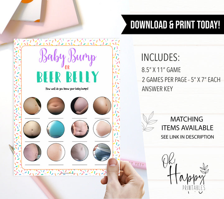 Baby sprinkle games, baby bump or beer belly game, printable baby games, baby shower games, baby spring theme, popular baby games, fun baby games, baby shower ideas