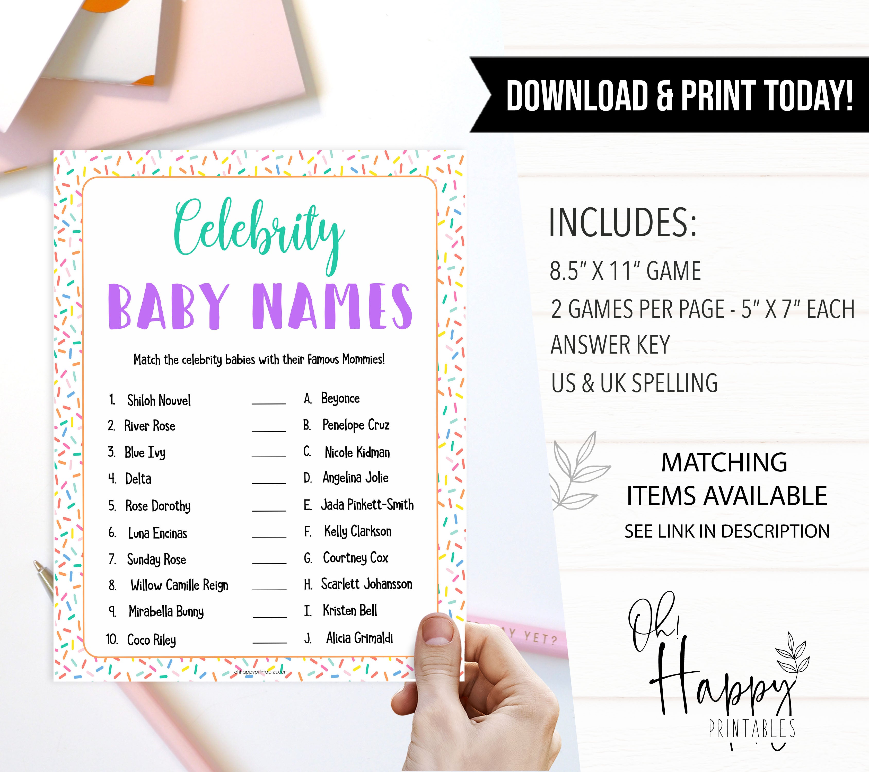 celebrity baby names, Printable baby shower games, baby sprinkle fun baby games, baby shower games, fun baby shower ideas, top baby shower ideas, sprinkle shower baby shower, friends baby shower ideas