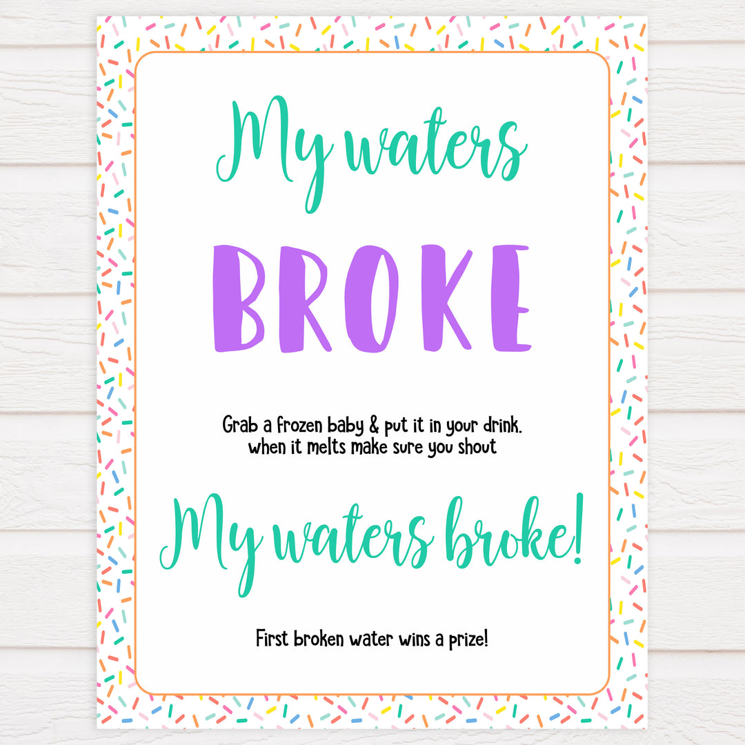my water broke game, waters broke game, Printable baby shower games, baby sprinkle fun baby games, baby shower games, fun baby shower ideas, top baby shower ideas, sprinkle shower baby shower, friends baby shower ideas