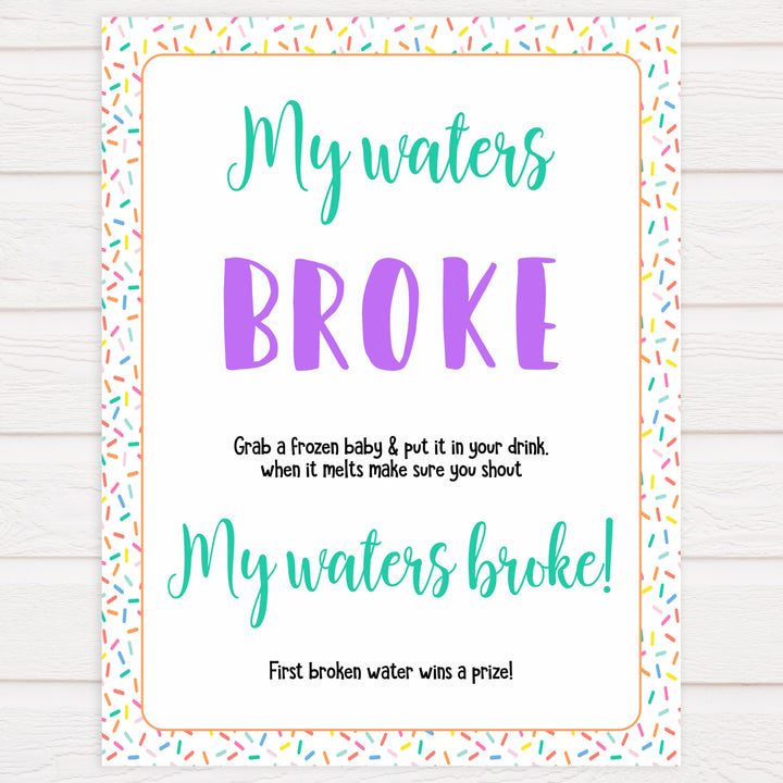 my water broke game, waters broke game, Printable baby shower games, baby sprinkle fun baby games, baby shower games, fun baby shower ideas, top baby shower ideas, sprinkle shower baby shower, friends baby shower ideas