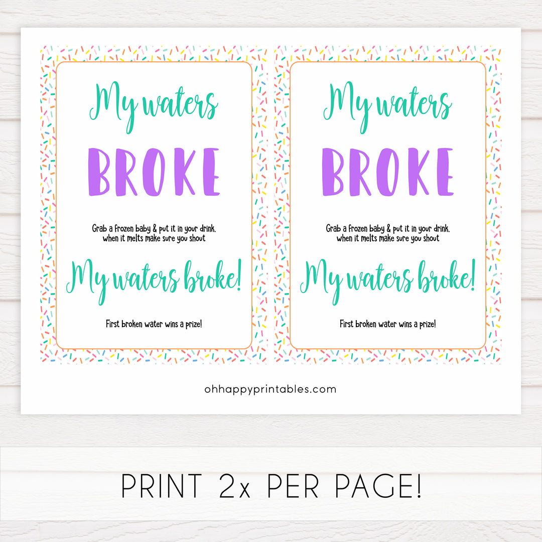 my water broke game, waters broke game, Printable baby shower games, baby sprinkle fun baby games, baby shower games, fun baby shower ideas, top baby shower ideas, sprinkle shower baby shower, friends baby shower ideas