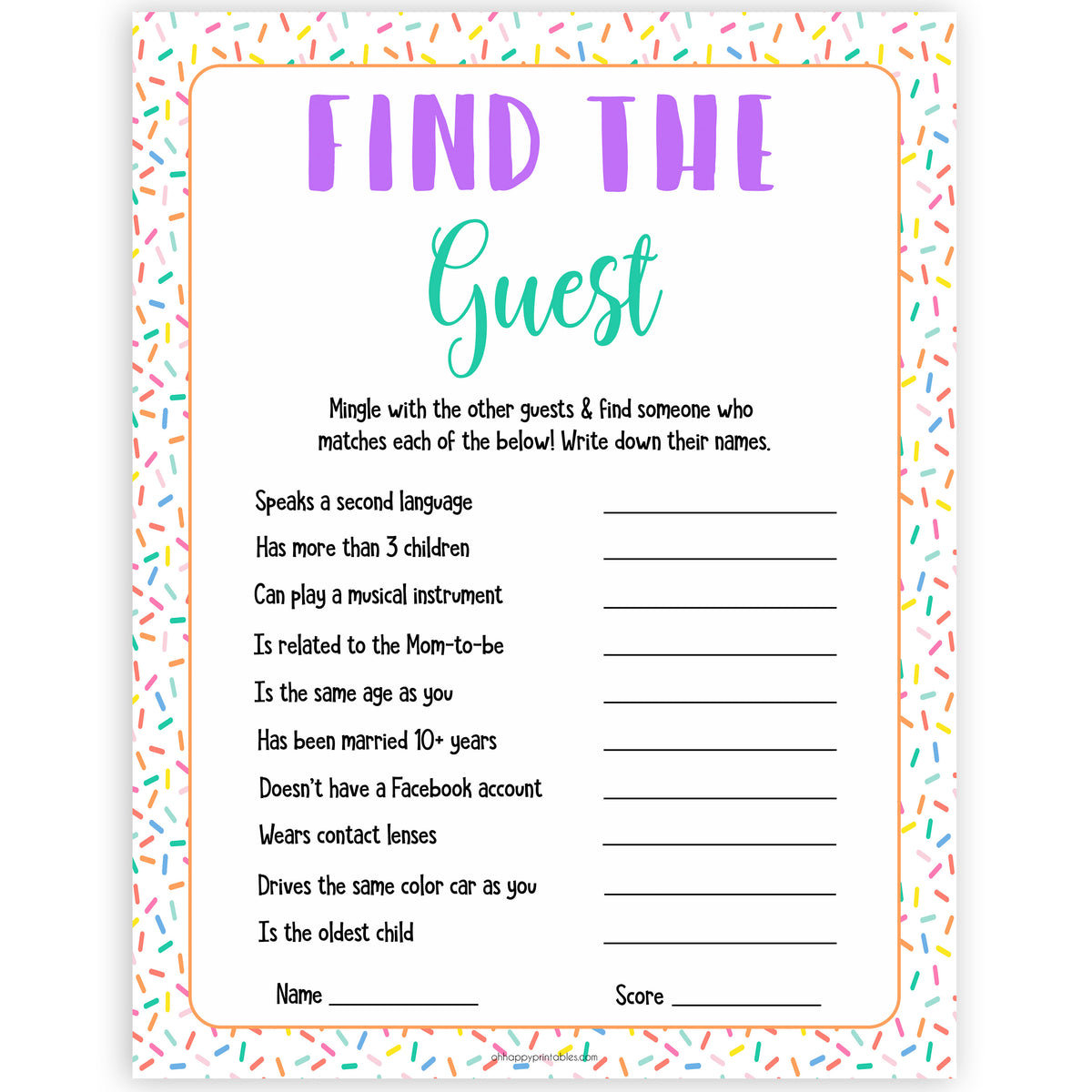 find the guest game, Printable baby shower games, baby sprinkle fun baby games, baby shower games, fun baby shower ideas, top baby shower ideas, sprinkle shower baby shower, friends baby shower ideas