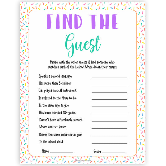 find the guest game, Printable baby shower games, baby sprinkle fun baby games, baby shower games, fun baby shower ideas, top baby shower ideas, sprinkle shower baby shower, friends baby shower ideas