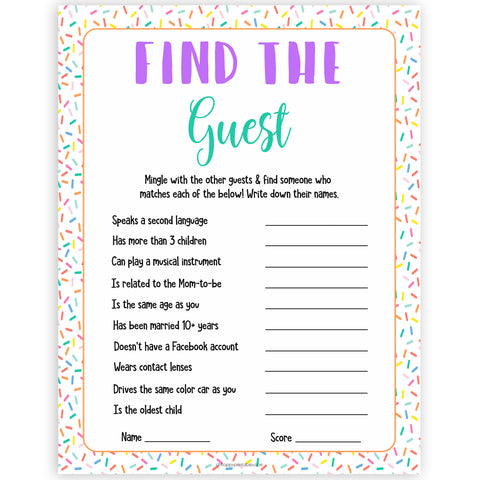 find the guest game, Printable baby shower games, baby sprinkle fun baby games, baby shower games, fun baby shower ideas, top baby shower ideas, sprinkle shower baby shower, friends baby shower ideas