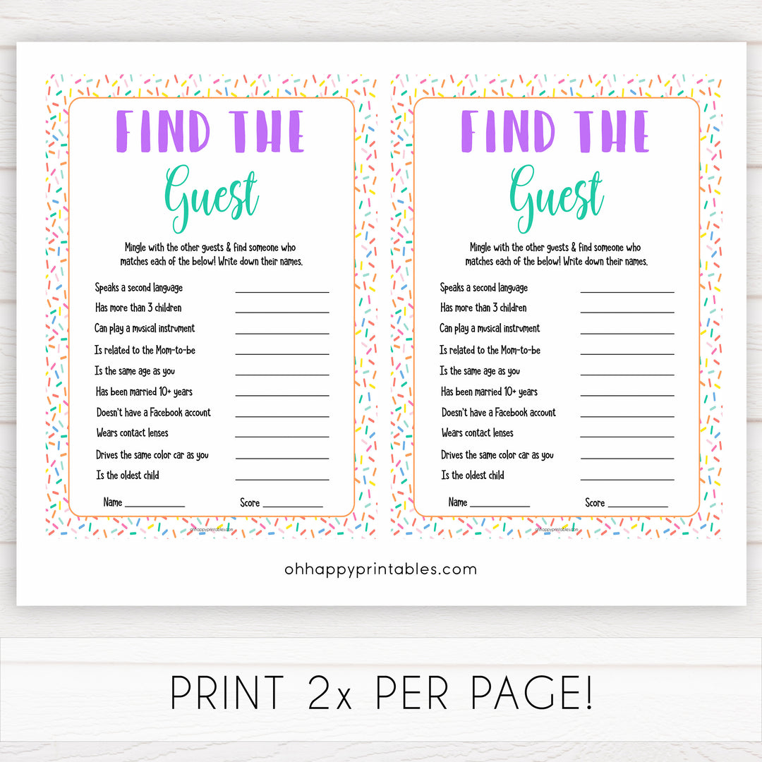 find the guest game, Printable baby shower games, baby sprinkle fun baby games, baby shower games, fun baby shower ideas, top baby shower ideas, sprinkle shower baby shower, friends baby shower ideas