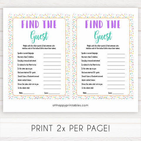 find the guest game, Printable baby shower games, baby sprinkle fun baby games, baby shower games, fun baby shower ideas, top baby shower ideas, sprinkle shower baby shower, friends baby shower ideas