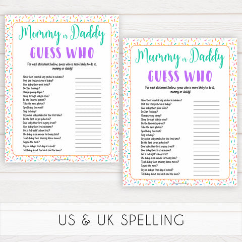 Guess Who mommy or daddy game, Printable baby shower games, baby sprinkle fun baby games, baby shower games, fun baby shower ideas, top baby shower ideas, sprinkle shower baby shower, friends baby shower ideas