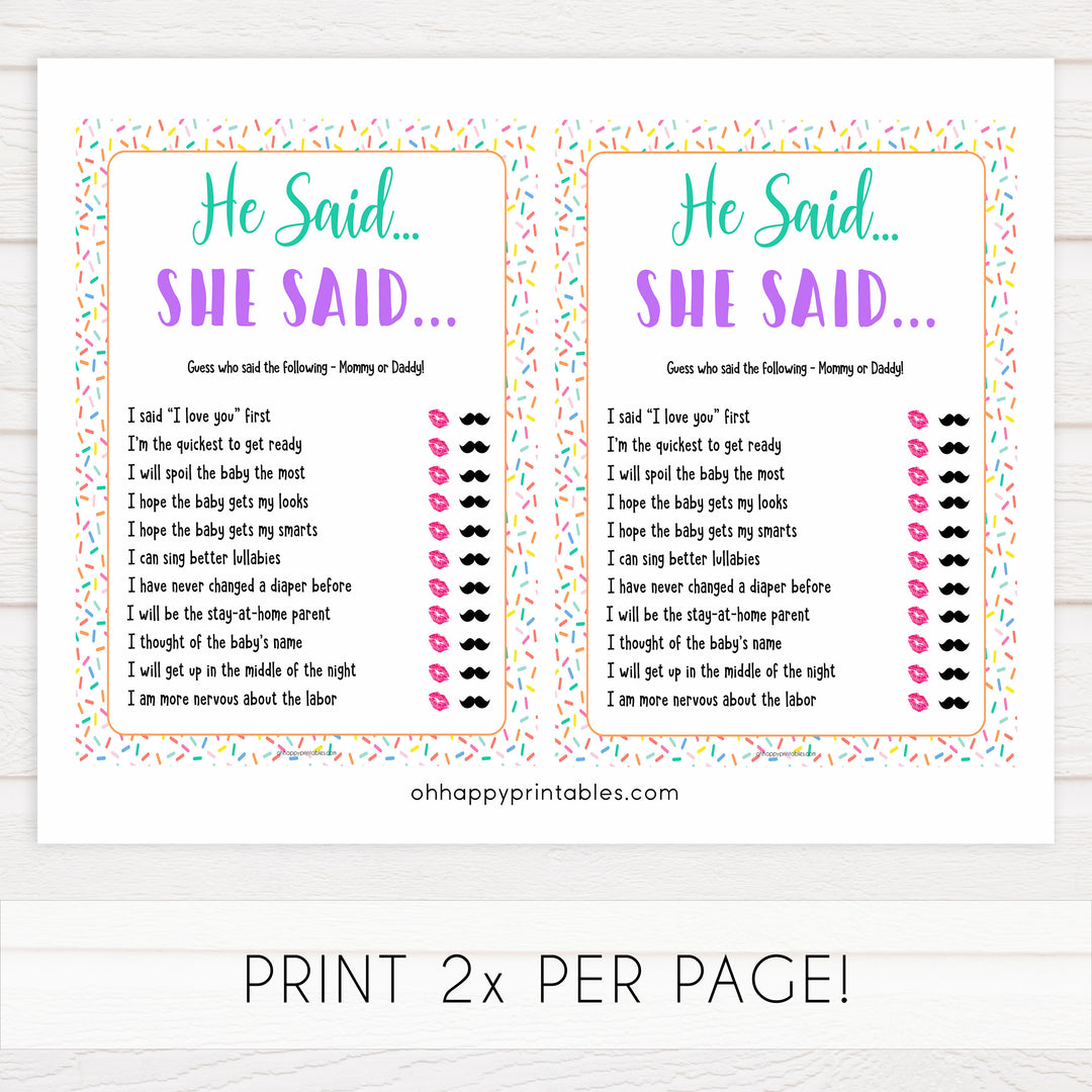 he said she said baby game, Printable baby shower games, baby sprinkle fun baby games, baby shower games, fun baby shower ideas, top baby shower ideas, sprinkle shower baby shower, friends baby shower ideas