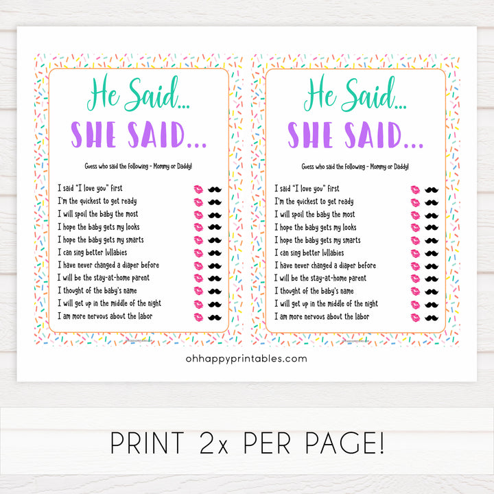 he said she said baby game, Printable baby shower games, baby sprinkle fun baby games, baby shower games, fun baby shower ideas, top baby shower ideas, sprinkle shower baby shower, friends baby shower ideas