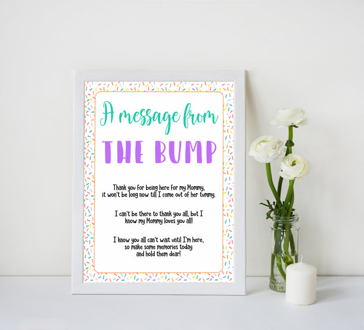 A message from the bump, Printable baby shower games, baby sprinkle fun baby games, baby shower games, fun baby shower ideas, top baby shower ideas, sprinkle shower baby shower, friends baby shower ideas