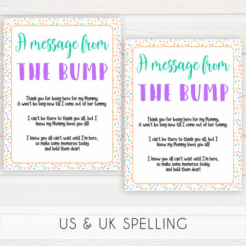 A message from the bump, Printable baby shower games, baby sprinkle fun baby games, baby shower games, fun baby shower ideas, top baby shower ideas, sprinkle shower baby shower, friends baby shower ideas