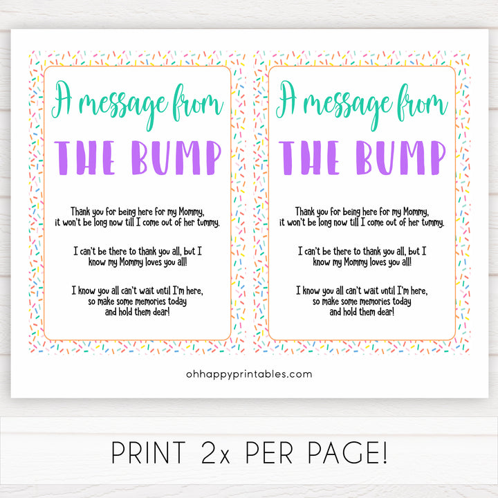 A message from the bump, Printable baby shower games, baby sprinkle fun baby games, baby shower games, fun baby shower ideas, top baby shower ideas, sprinkle shower baby shower, friends baby shower ideas