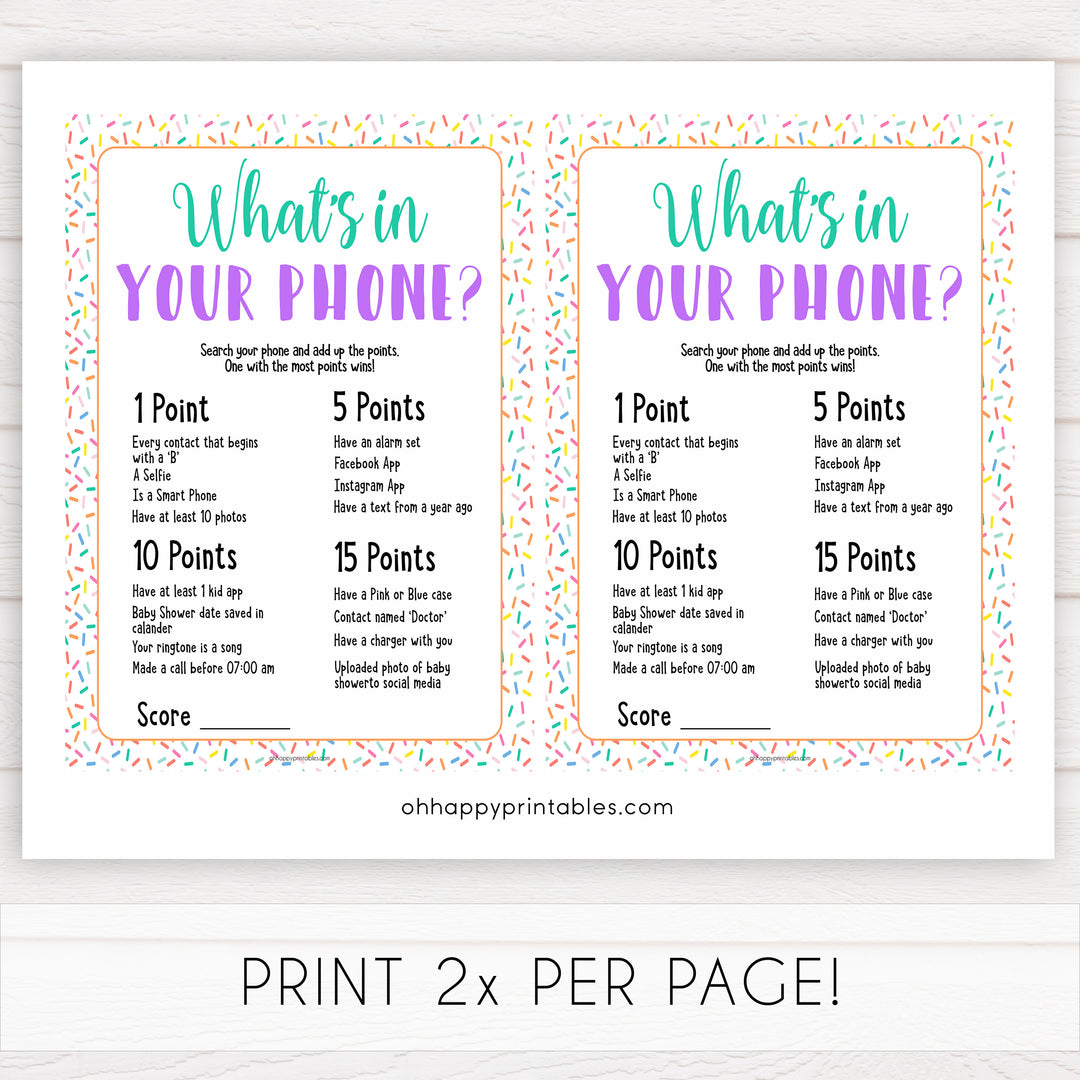 whats in your phone game, Printable baby shower games, baby sprinkle fun baby games, baby shower games, fun baby shower ideas, top baby shower ideas, sprinkle shower baby shower, friends baby shower ideas