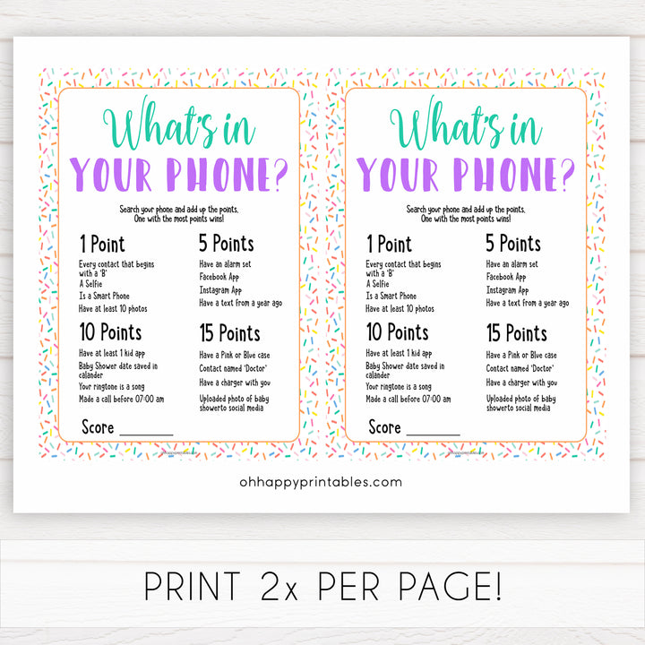 whats in your phone game, Printable baby shower games, baby sprinkle fun baby games, baby shower games, fun baby shower ideas, top baby shower ideas, sprinkle shower baby shower, friends baby shower ideas