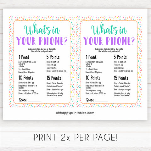 whats in your phone game, Printable baby shower games, baby sprinkle fun baby games, baby shower games, fun baby shower ideas, top baby shower ideas, sprinkle shower baby shower, friends baby shower ideas