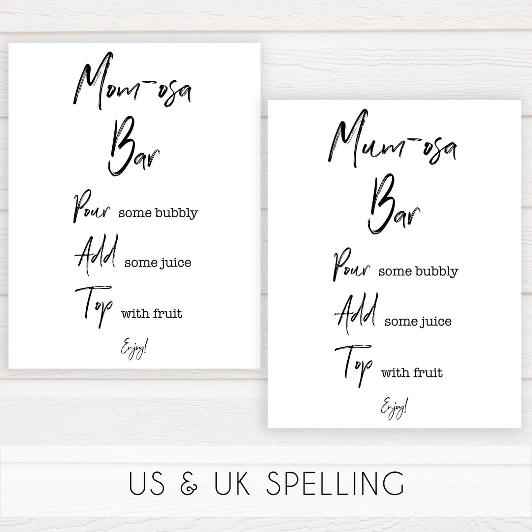 momosa baby shower signs, printable baby shower games, gender neutral baby signs, fun baby shower ideas