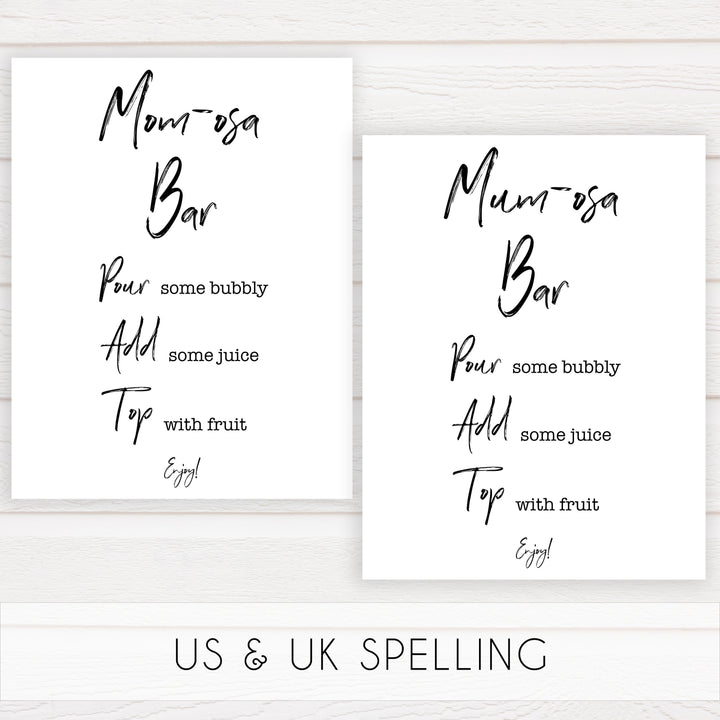 momosa baby shower signs, printable baby shower games, gender neutral baby signs, fun baby shower ideas