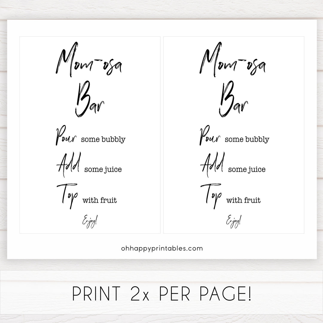 momosa baby shower signs, printable baby shower games, gender neutral baby signs, fun baby shower ideas