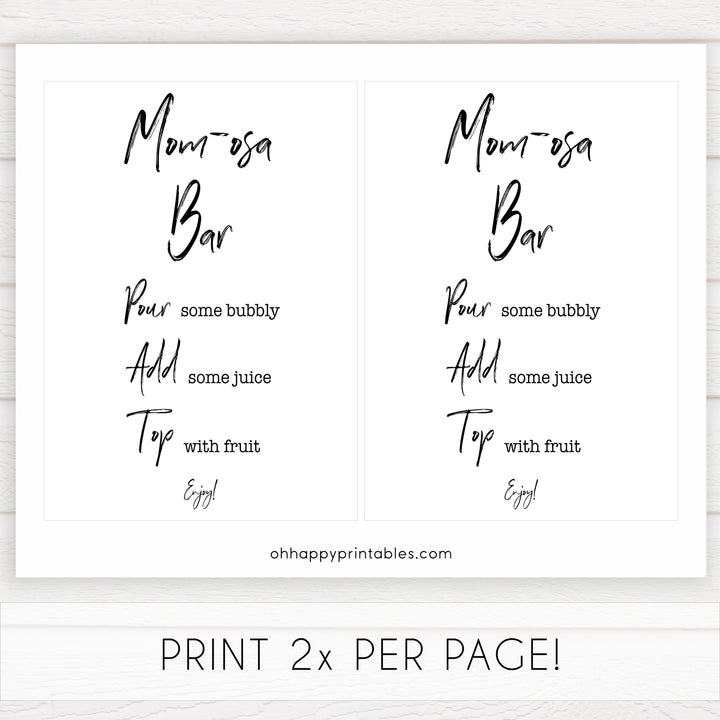 momosa baby shower signs, printable baby shower games, gender neutral baby signs, fun baby shower ideas